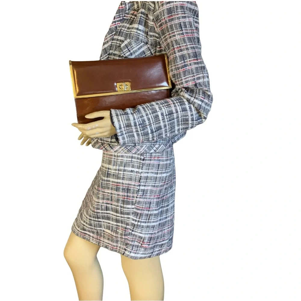 VINTAGE BALENCA BROWN LEATHER FRAMED FRONT FLAP SHOULDER BAG OR CLUTCH